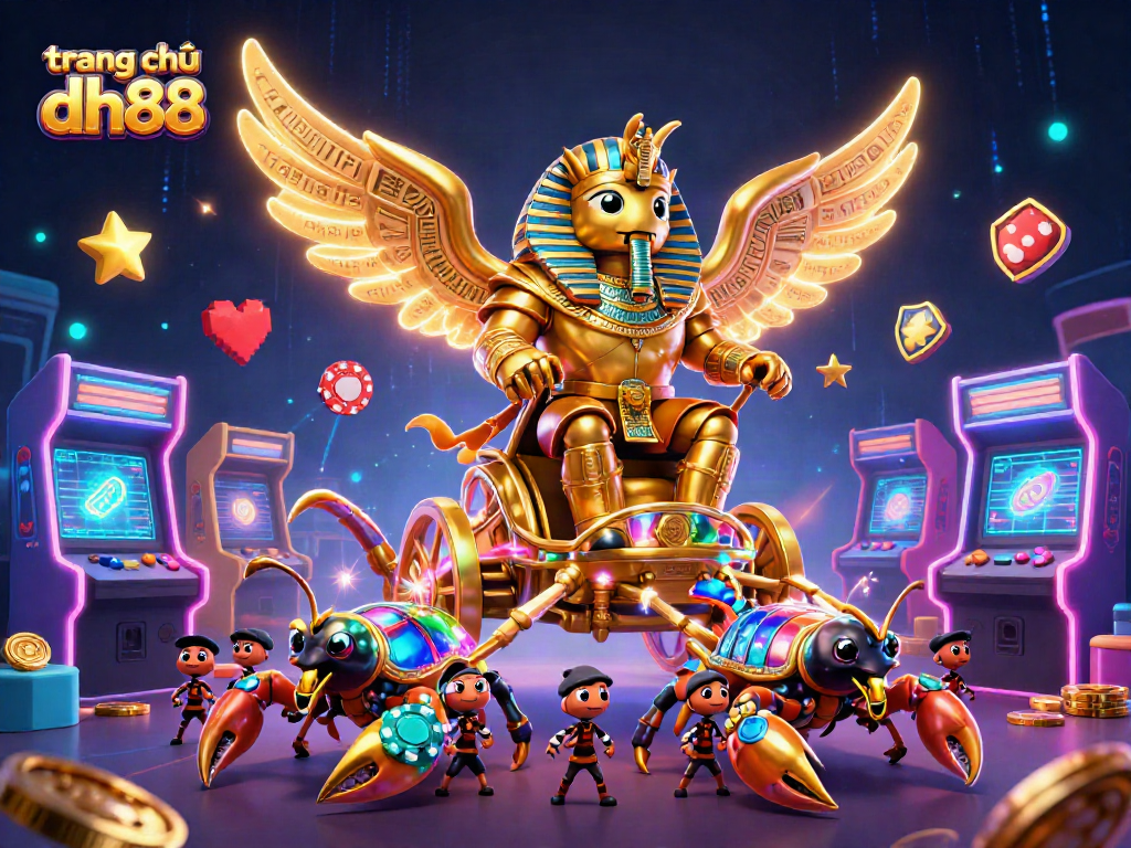 Engage with trang chủ dh88 through an energetic casino-themed 3D illustration featuring vibrant gaming elements.