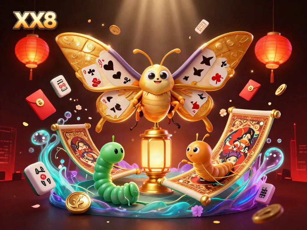 Experience the vibrant world of XX8 with golden wings, casino scenes, and joyful festivities.
