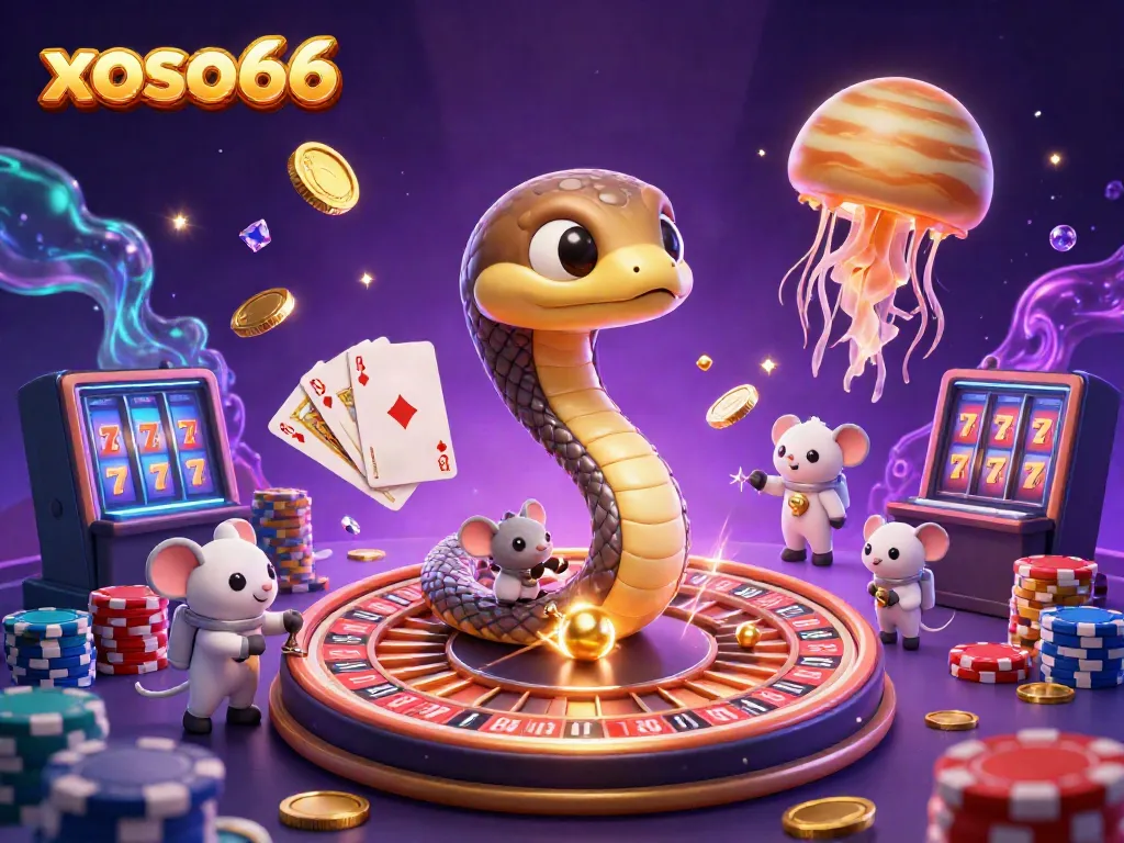 Engage in thrilling bets at xoso66 with colorful cosmic casino elements in an ultra-detailed scene.
