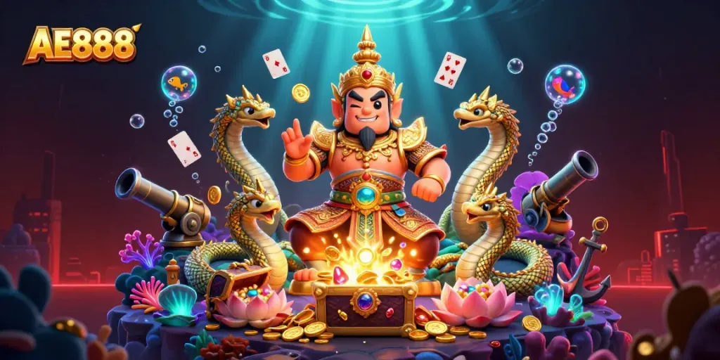 Experience thrilling gameplay at AE888 with majestic temple guardian and underwater treasures.