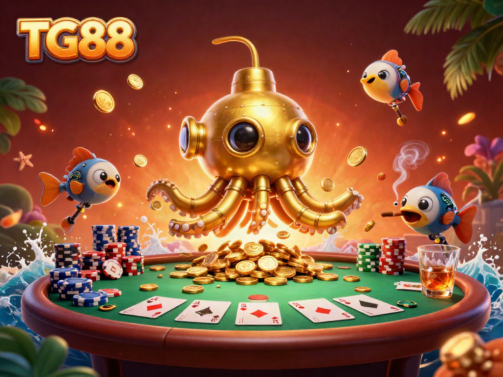Engage in thrilling gameplay at TG88 with a vibrant 3D casino scene filled with action and excitement.