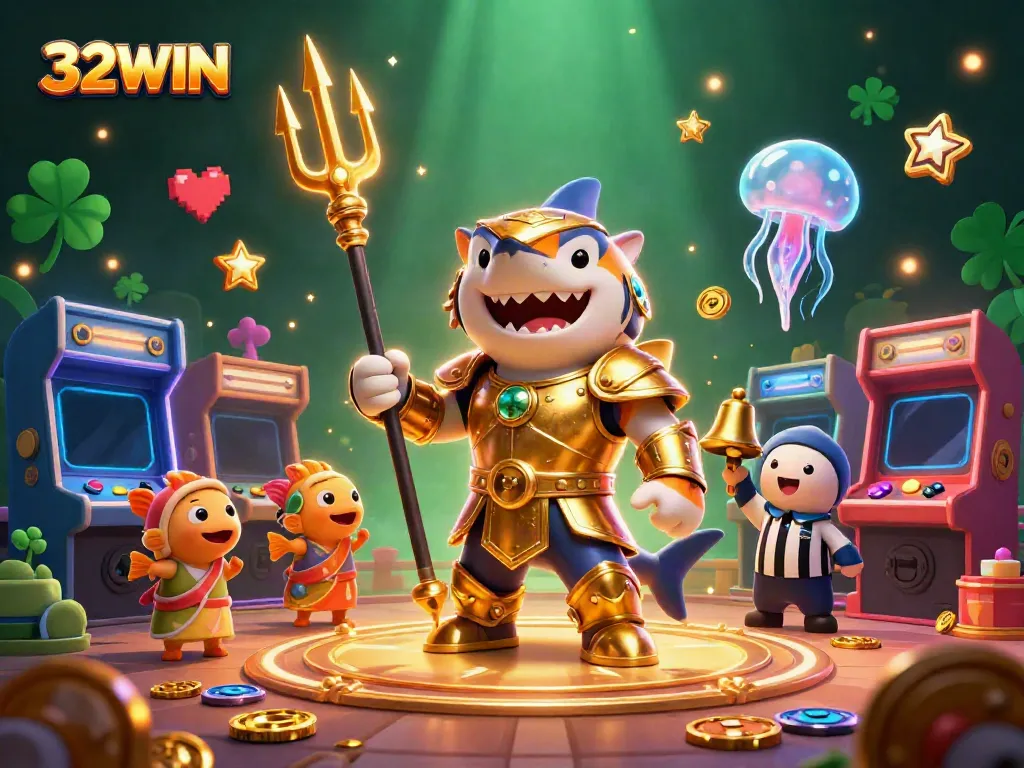 Experience thrilling gaming action with 32WIN in this vibrant underwater casino scene.