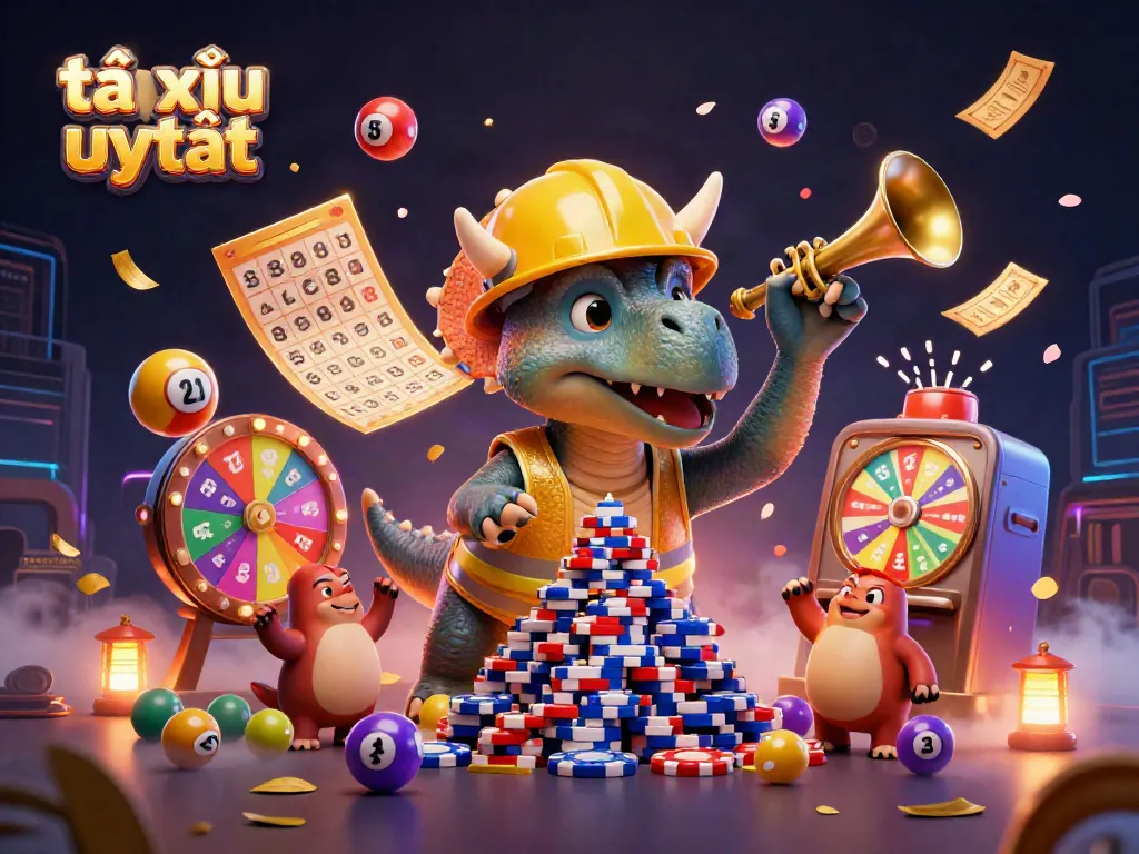 Experience the excitement of tài xỉu uy tín with a celebration of colorful lottery elements and dynamic casino visuals.