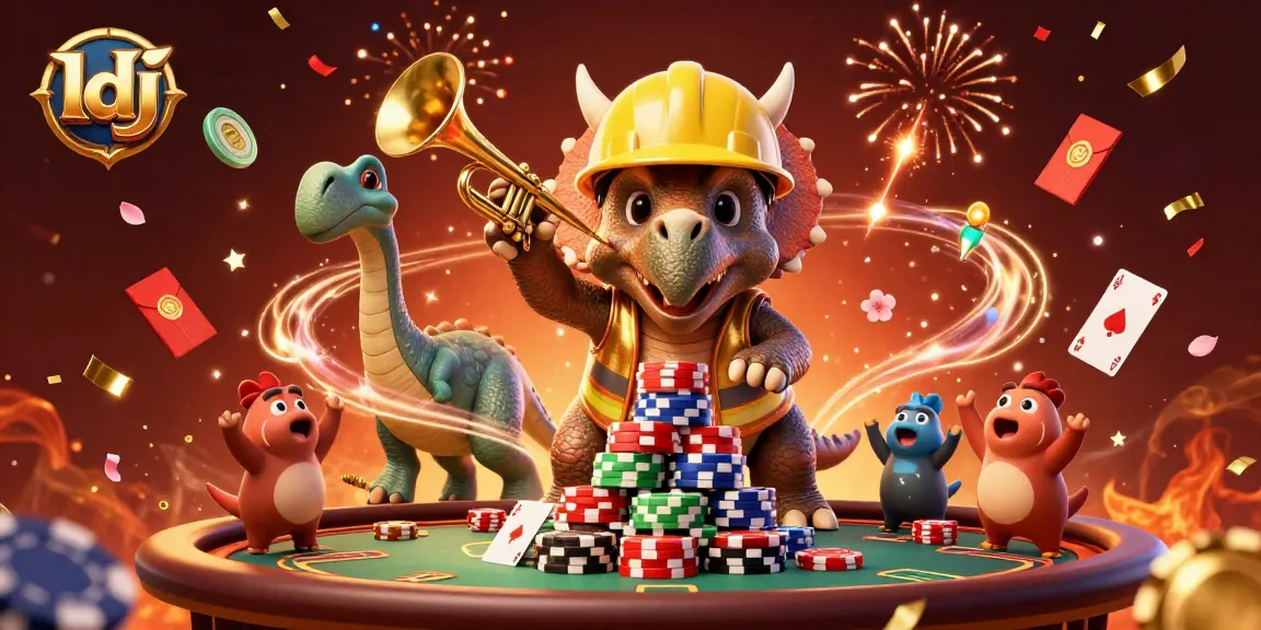 Experience the excitement of ldj with vibrant casino characters and festive elements.