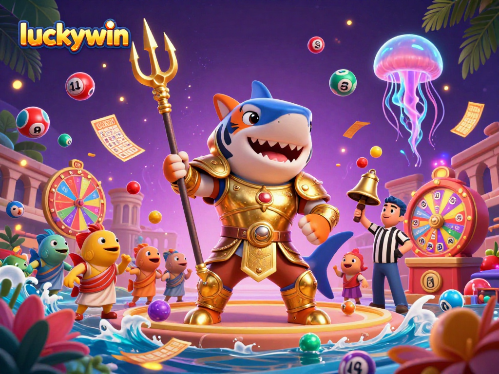 Experience thrilling moments at luckywin with vibrant lottery elements and a dynamic underwater colosseum scene.