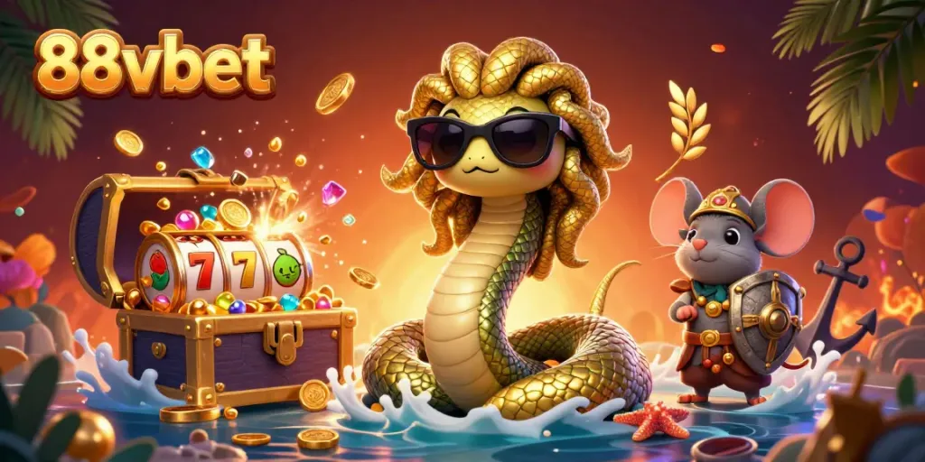 Win big with 88vbet in this vibrant 3D casino illustration featuring Medusa.