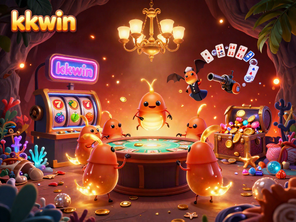 Win big at kkwin with glowworms and vibrant casino elements lighting up the scene.