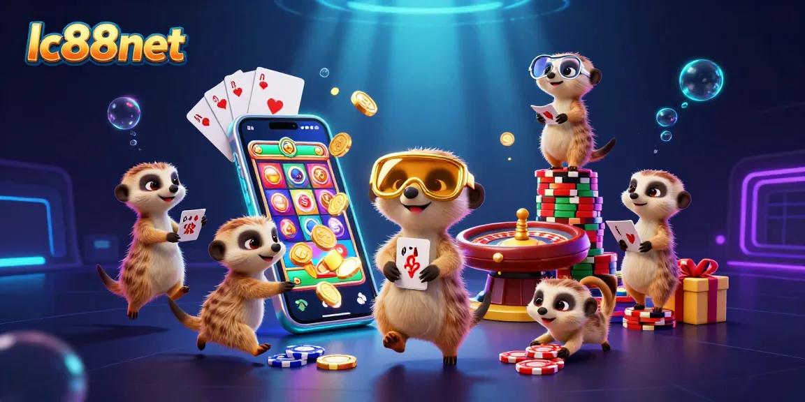 Experience the excitement of lc88net with adorable meerkats in a vibrant casino setting.