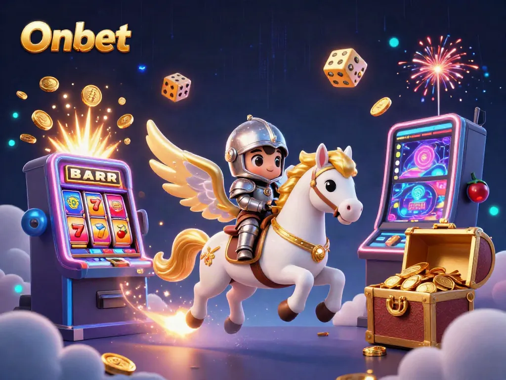Engage with Onbet's vibrant 3D casino adventure featuring a celestial horse and jackpot excitement.