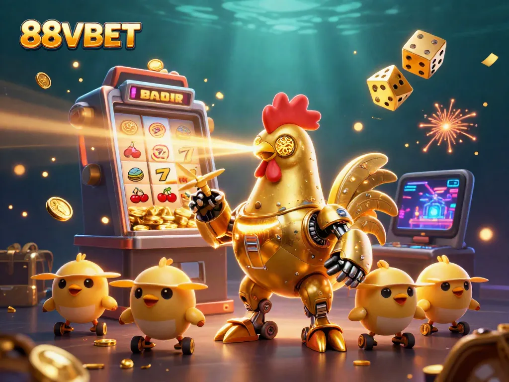 Experience the thrill of 88VBET with a golden rooster robot and exciting casino action.
