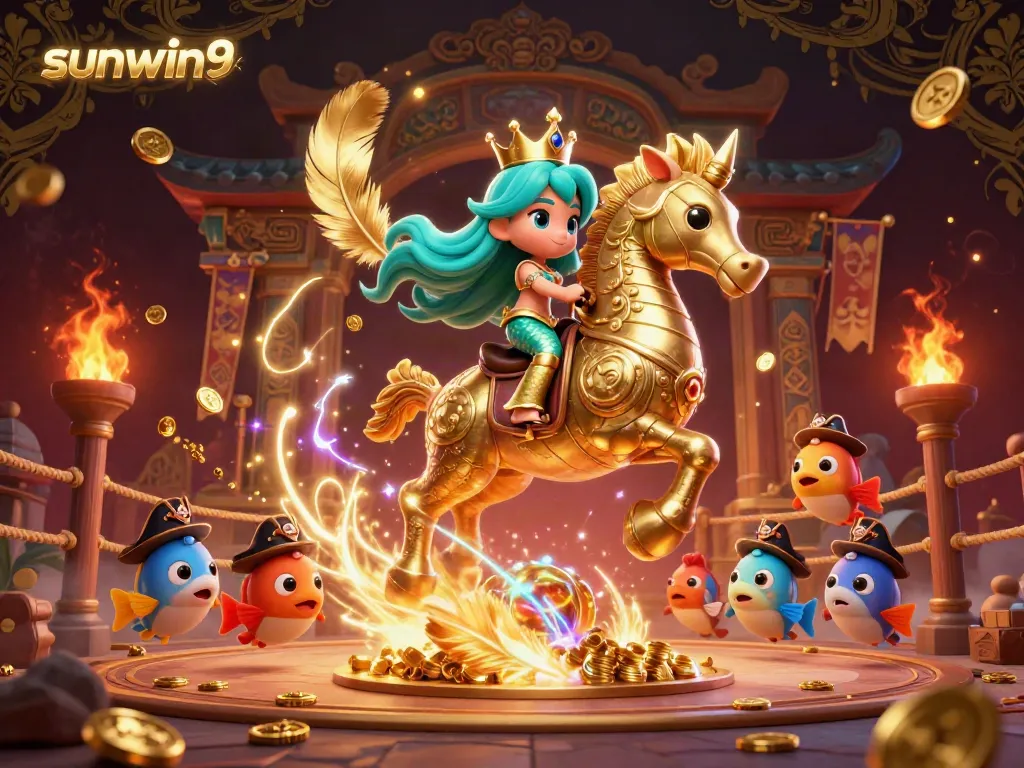 Experience thrilling action with sunwin9 in vibrant casino-themed illustration featuring a mermaid princess and seahorse.
