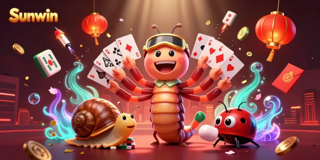 Experience Sunwin with vibrant casino elements featuring a magical dealer in a thrilling atmosphere.
