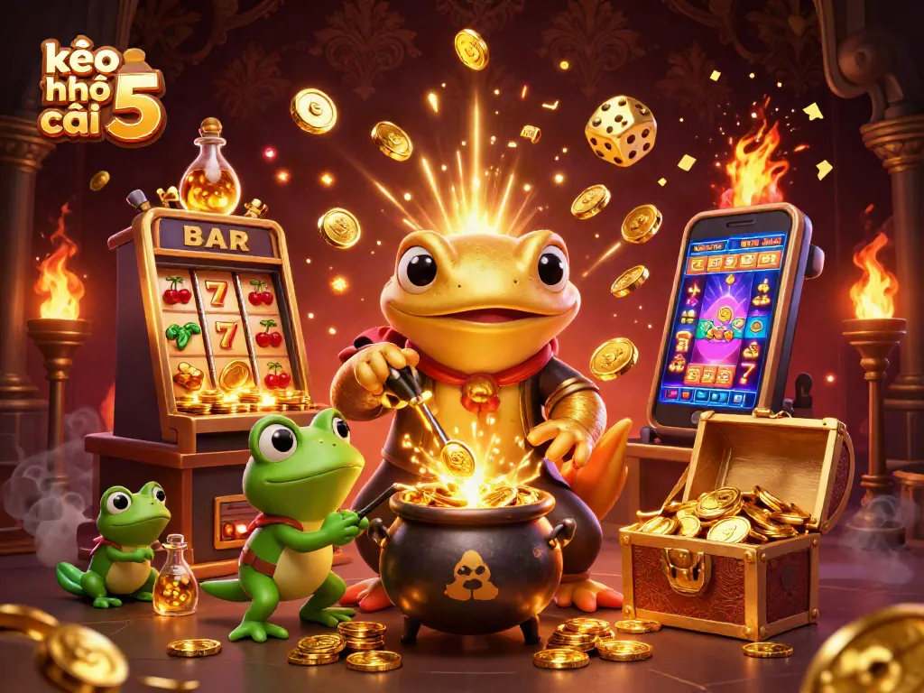 Bet on kèo nhà cái 5 as golden alchemists transform coins in a legendary casino scene.