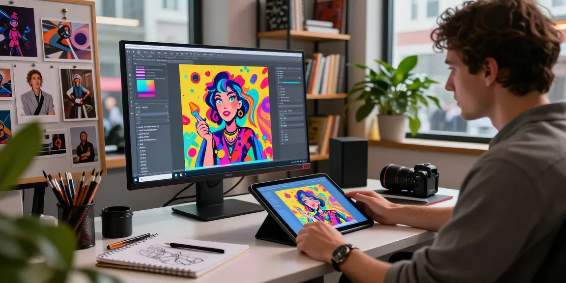 Creating vibrant ai nsfw art in a modern studio with immersive character design and digital tools.