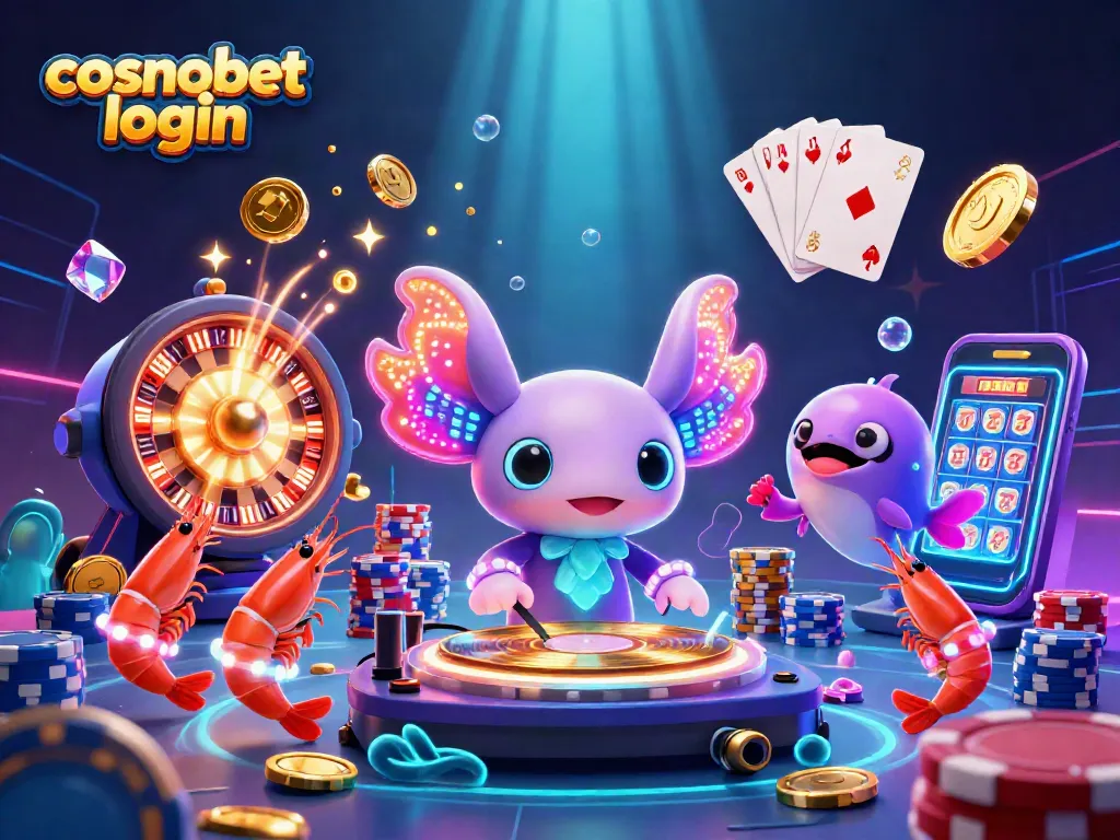 Experience cosmobet login with vibrant axolotl DJ and underwater casino action.