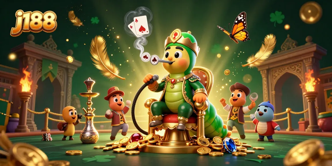Engage with j188’s vibrant casino experience through a 3D illustration filled with dynamic gambling elements.