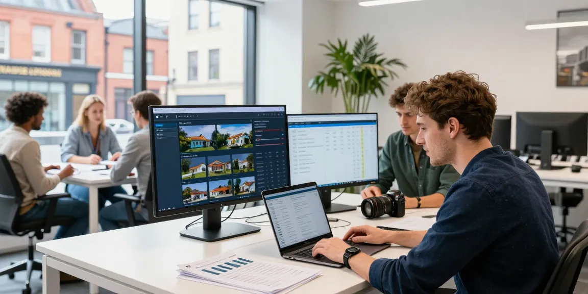Professional team managing Manchester short-term rental management in a vibrant city office.