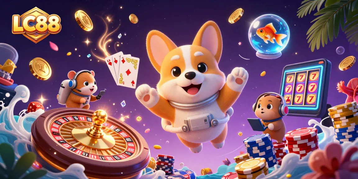 LC88 offers thrilling online gaming with a unique 3D space casino illustration featuring varied gaming elements.