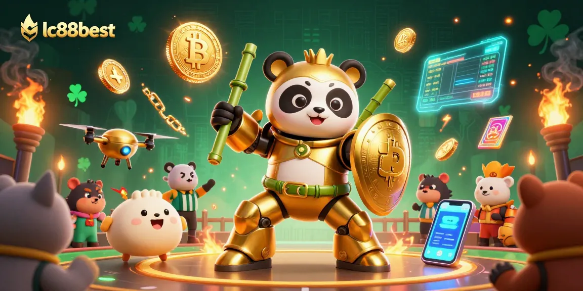 Experience thrilling gameplay at lc88best as a golden panda battles in a vibrant casino arena.