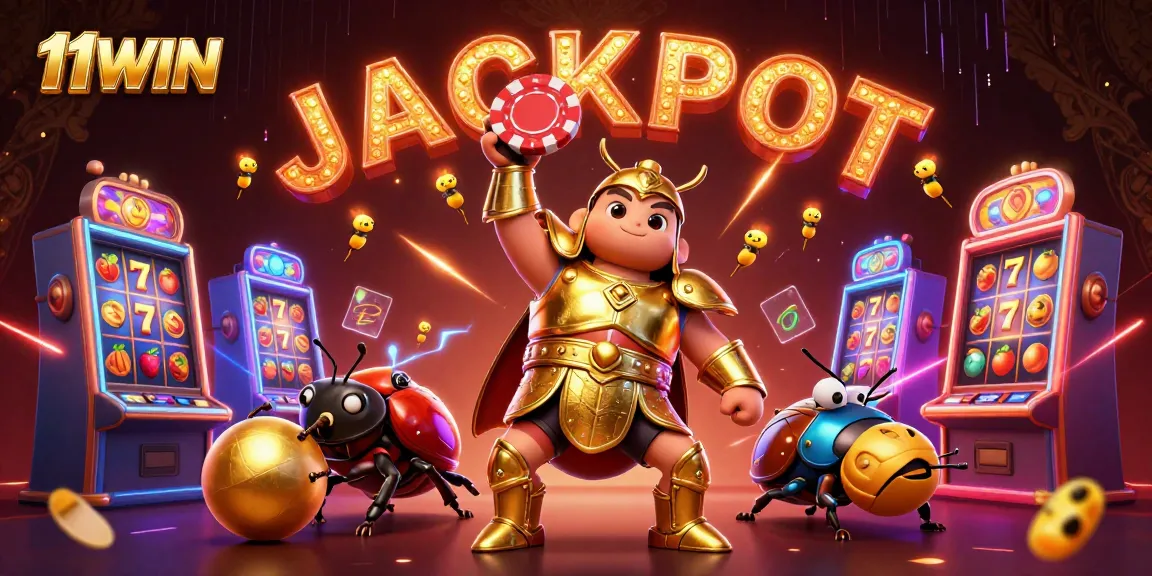 Experience thrilling wins with 11WIN as vibrant characters celebrate slot jackpots!
