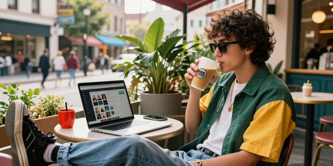 Stylish person enjoying a rokok88 drink at a trendy cafe terrace, embodying urban lifestyle.