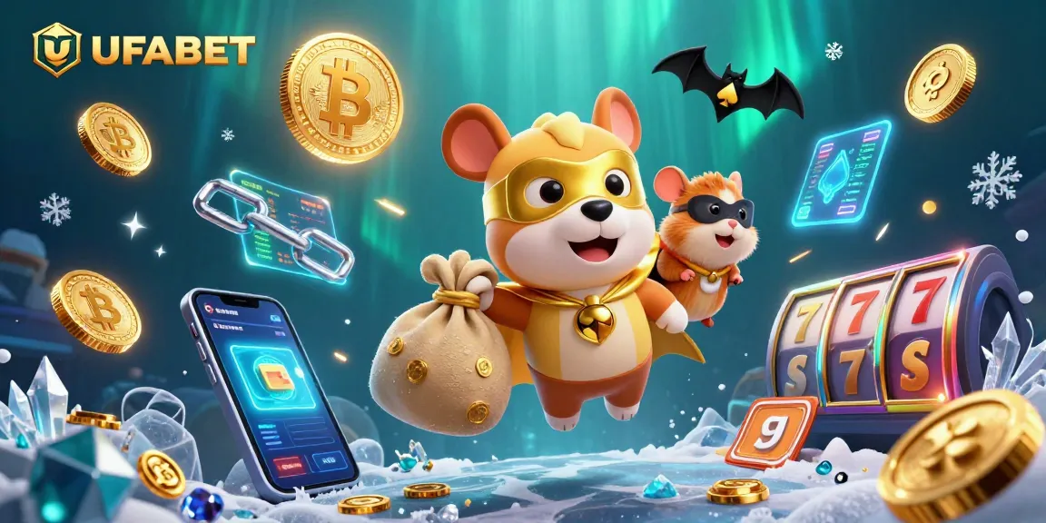 Experience thrilling gaming at UFABET with a legendary 3D illustration showcasing a superhero dog and hamster amidst a rich casino scene.