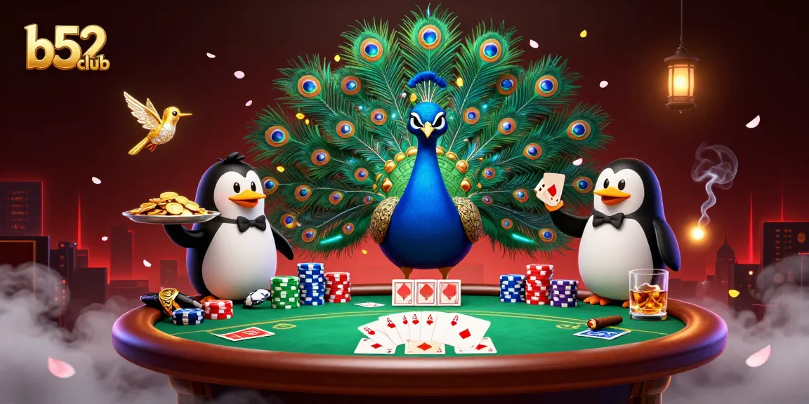 B52club players enjoy an enthralling casino ambiance with vibrant 3D characters and poker elements.