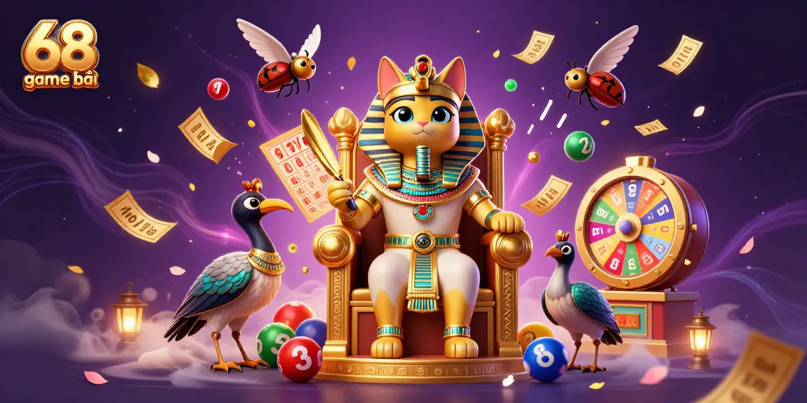 Join the excitement of 68 game bài with a vibrant illustration featuring colorful lottery elements.
