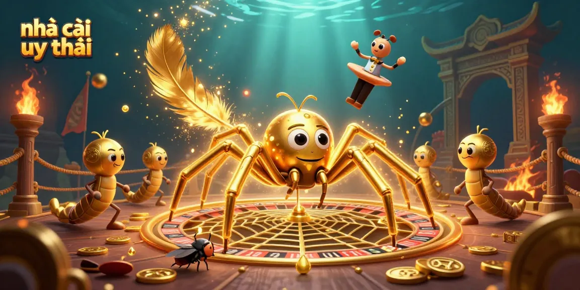 Engage with the dynamic scene of nhà cái uy tín, featuring a golden spider and centipede in an immersive casino setting.