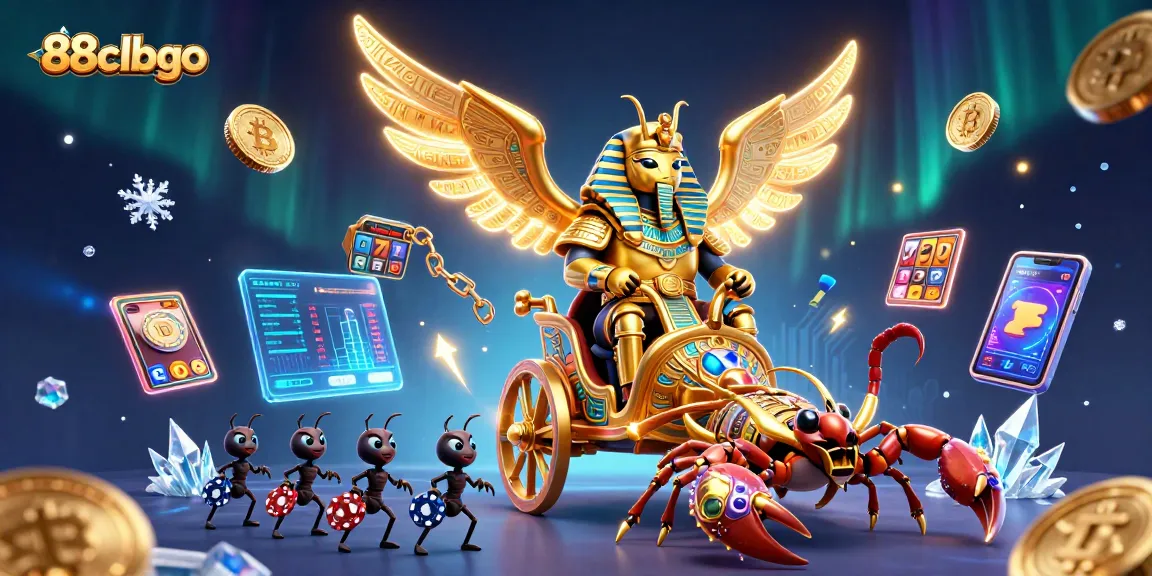 Engage with thrilling games at 88clbgo featuring a golden scarab beetle and vibrant casino elements.
