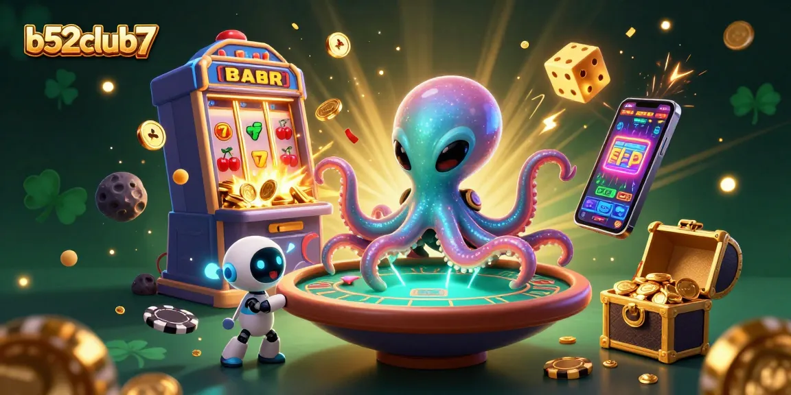Engage with b52club7's thrilling casino games with an alien octopus and robotic companion.