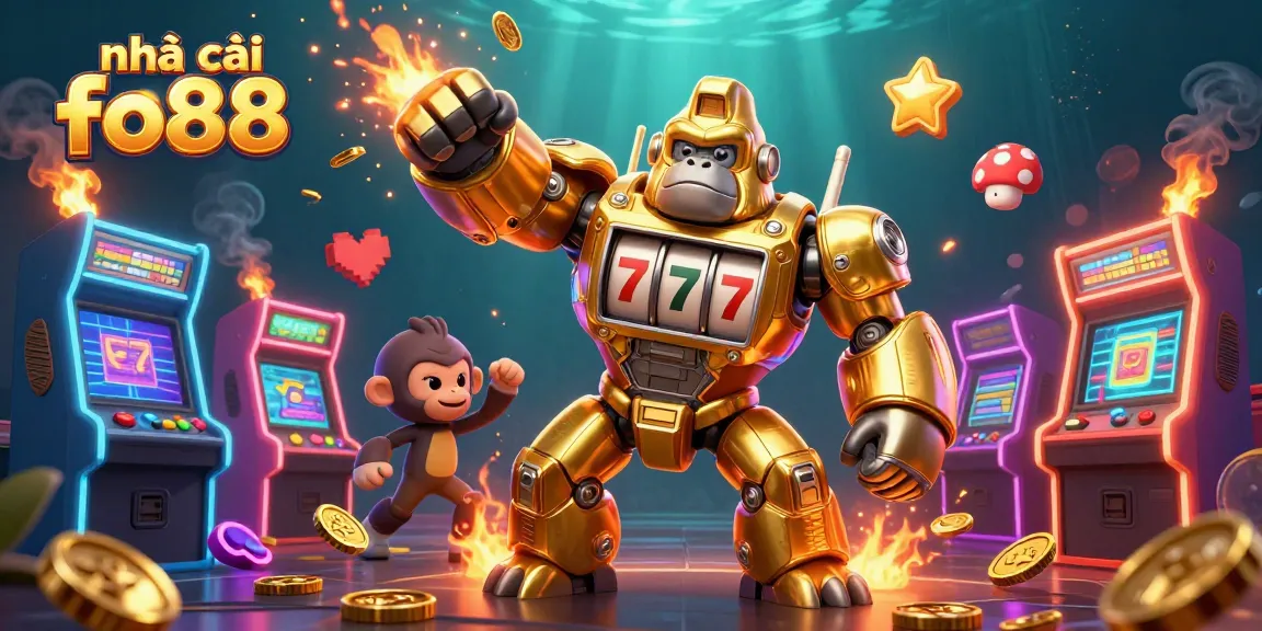 Experience the thrilling world of nhà cái fo88 with a dynamic golden gorilla mech and exciting gaming elements.