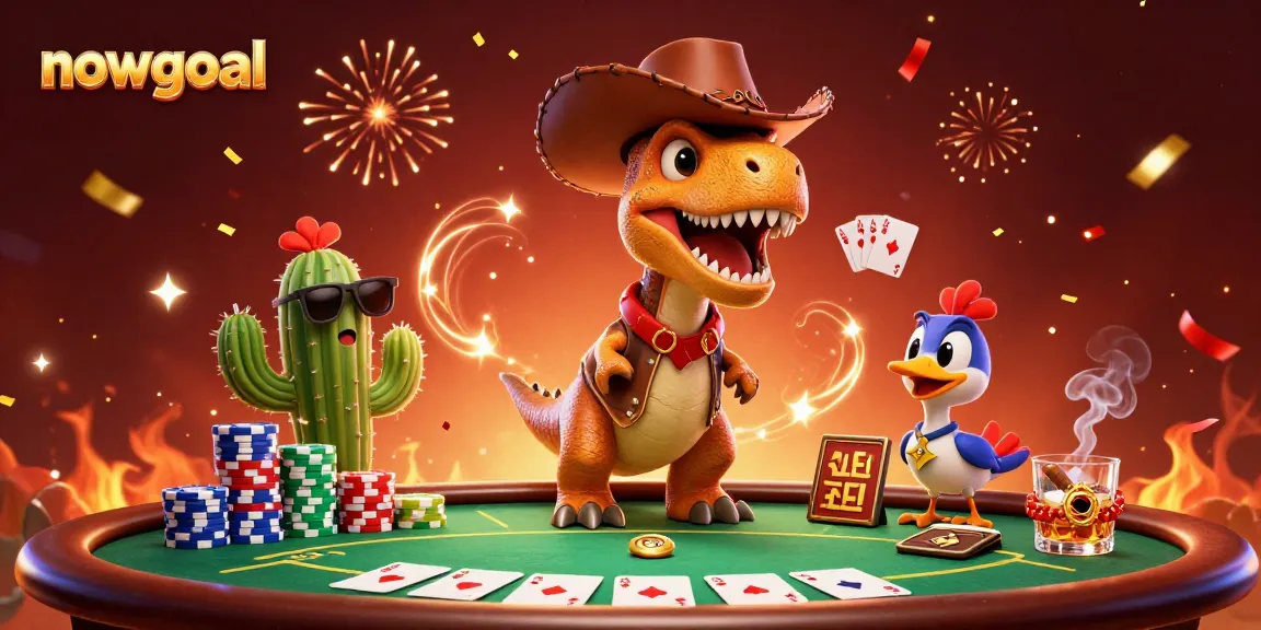 Experience the thrill with nowgoal as the cartoon T-Rex and his pals take on an action-packed poker scene.