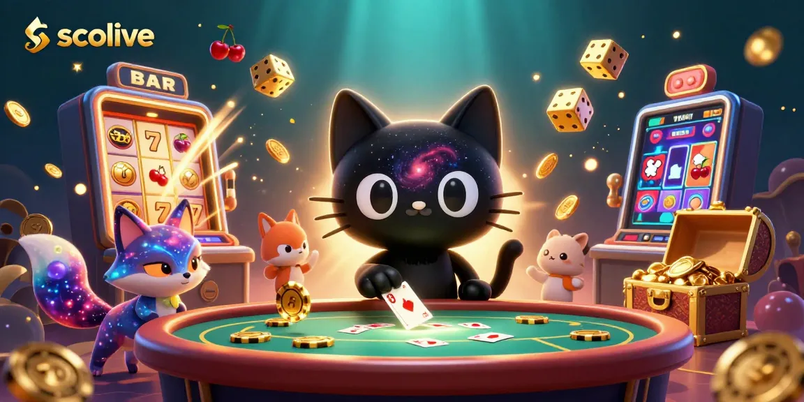 Socolive reveals a cosmic casino adventure with a black hole cat capturing golden chips in a dynamic 3D scene.