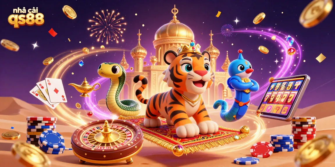 Engage with the vibrant world of nhà cái qs88, featuring a sultan, magical snake, and winning casino elements.