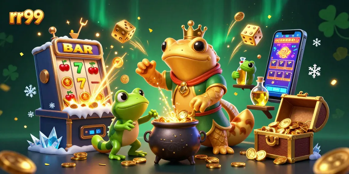 Experience the thrill at rr99 with captivating monsters mixing winning gold coins in a colorful casino scene.