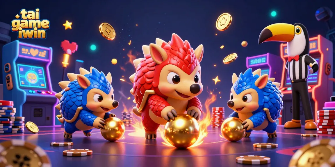 Engage in the excitement of tai game iwin with colorful casino elements and dual pangolins in action.