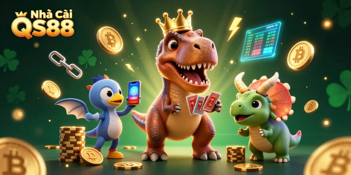 Experience the excitement at Nhà cái QS88 with colorful characters in a vibrant casino scene.
