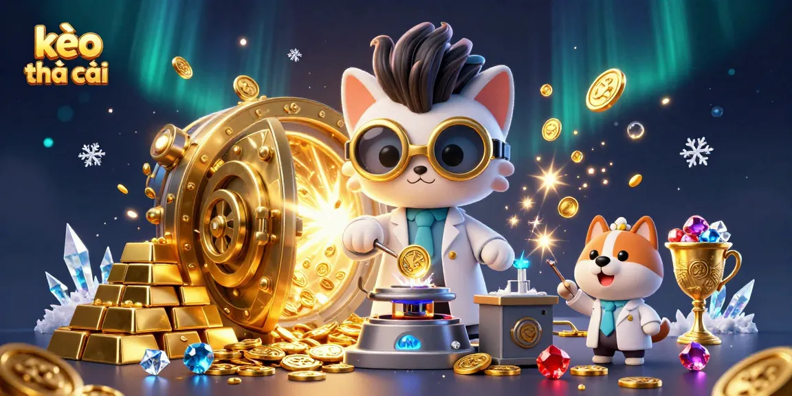 Engage in kèo nhà cái action with a mad scientist cat and loyal dog in a sparkling casino lab.