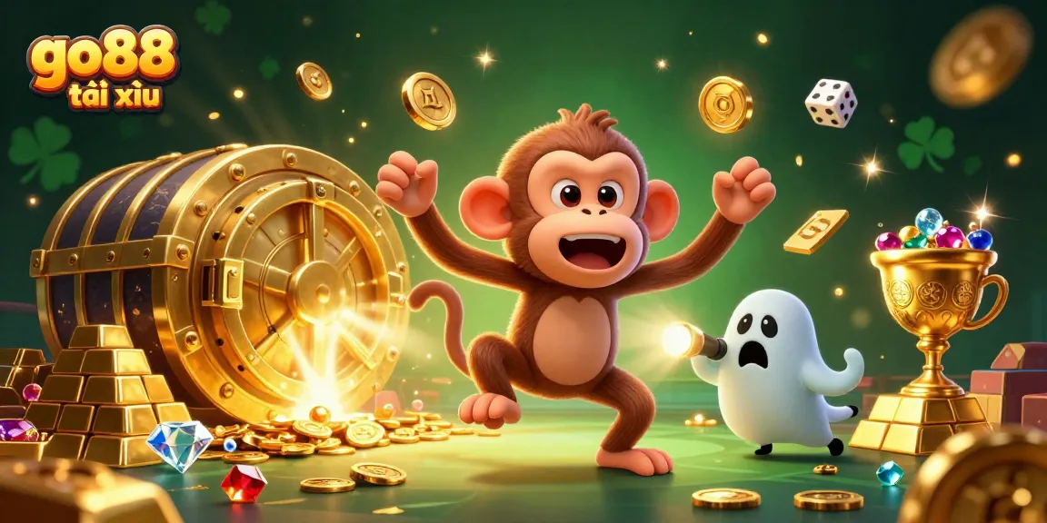 Engage in thrilling go88 tài xỉu action with a mischievous monkey and ghost-hunter puppy in a dynamic casino scene.