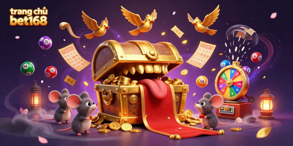 Engage in the excitement of trang chủ bet168 with a vibrant 3D scene filled with lucky treasures and dynamic gambling elements.