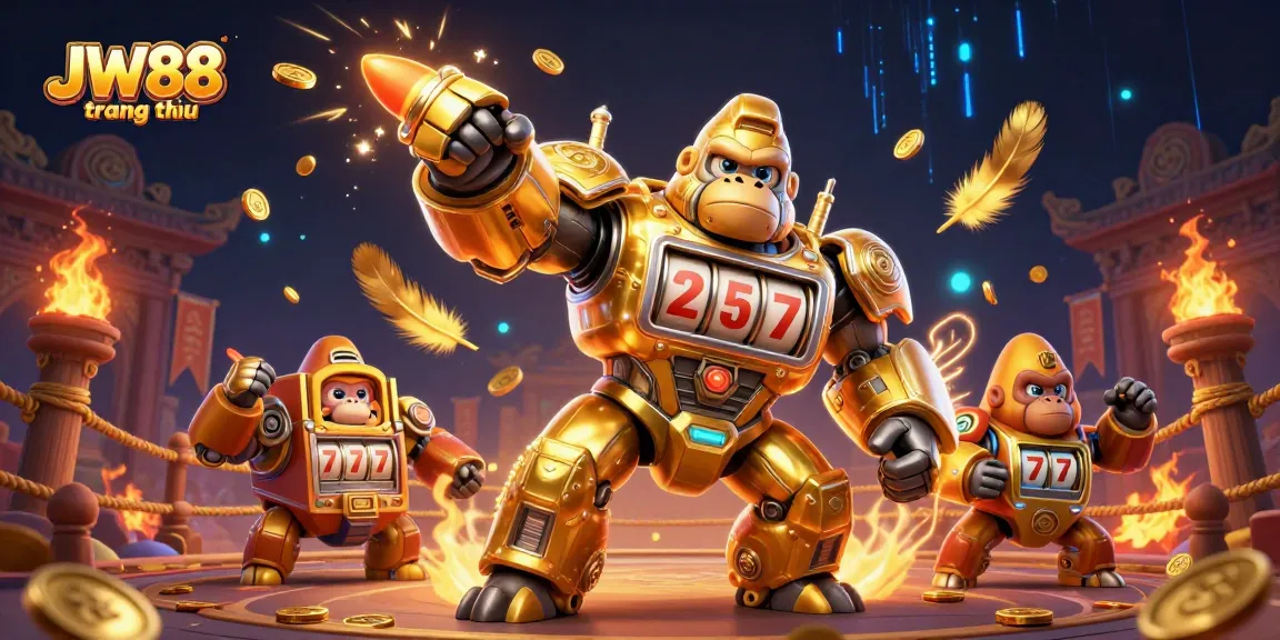 Win big with JW88 trang chủ as the golden gorilla mech battles in a vibrant casino world.