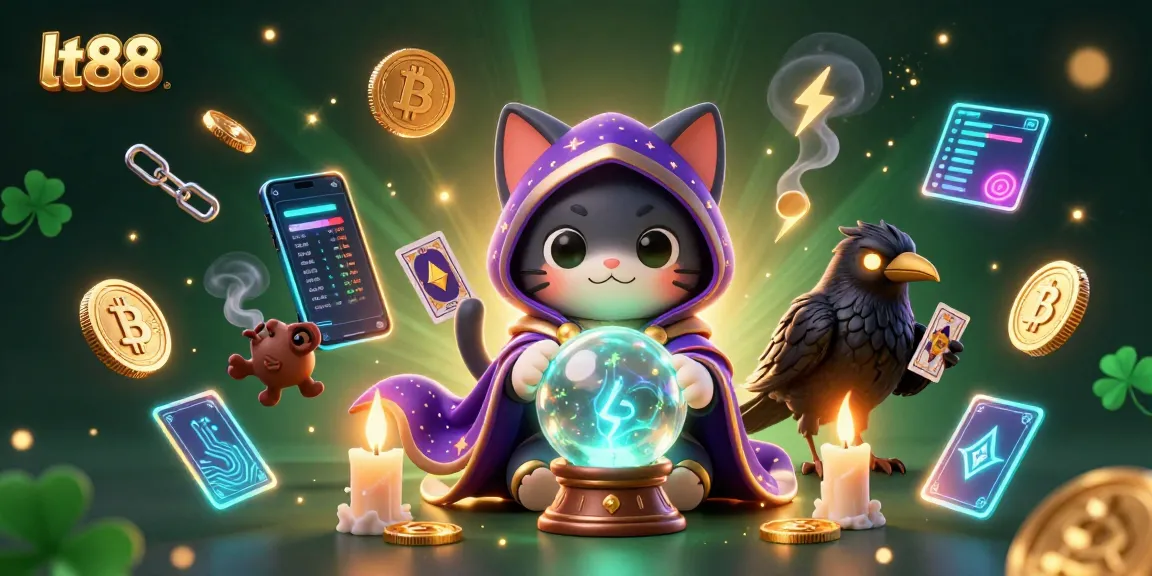 Spin with excitement at lt88, where a mystical fortune teller cat guides your fortune amidst vibrant casino elements.