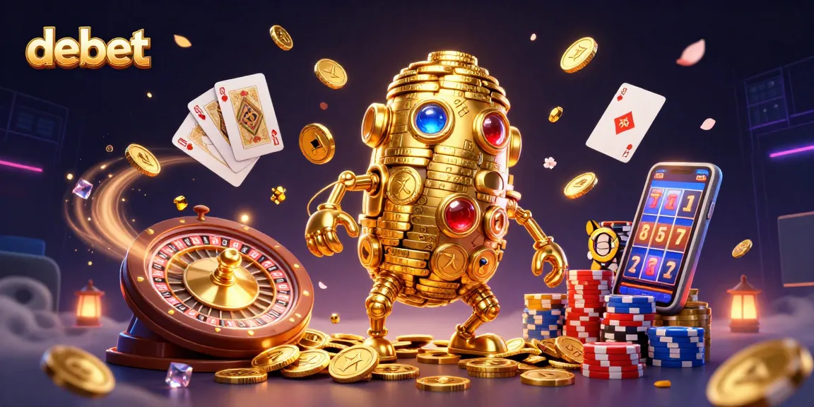 Engaging debet scene with a golden golem and casino elements creating a vibrant gambling atmosphere.