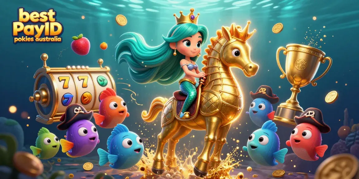 Experience the thrill of the best PayID pokies Australia in a vibrant underwater casino scene with a mermaid and golden seahorse.