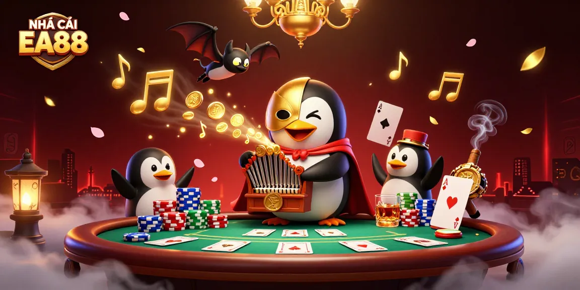 Experience thrilling wins at NHÀ CÁI EA88 with whimsical elements and rich 3D casino illustration.