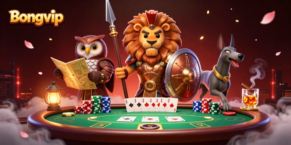 Bongvip players strategizing at a poker table, showcasing vibrant chips and action.